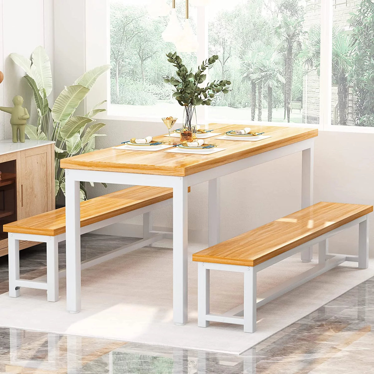 Dining Room Table Set with 2 Benches U791