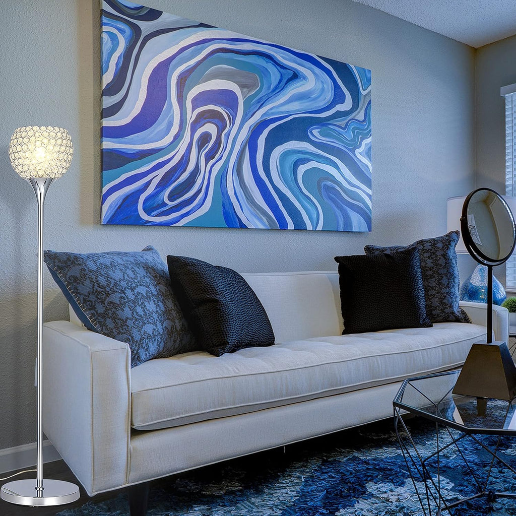 Spherical Crystal Floor Lamp, 1-Light Chrome Finish, E26 Base, LED Bulb Included O214