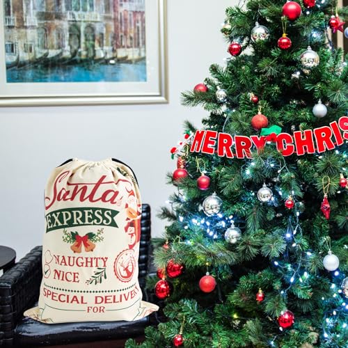 4-Pack Large Christmas Canvas Gift Bags with Drawstring P4483