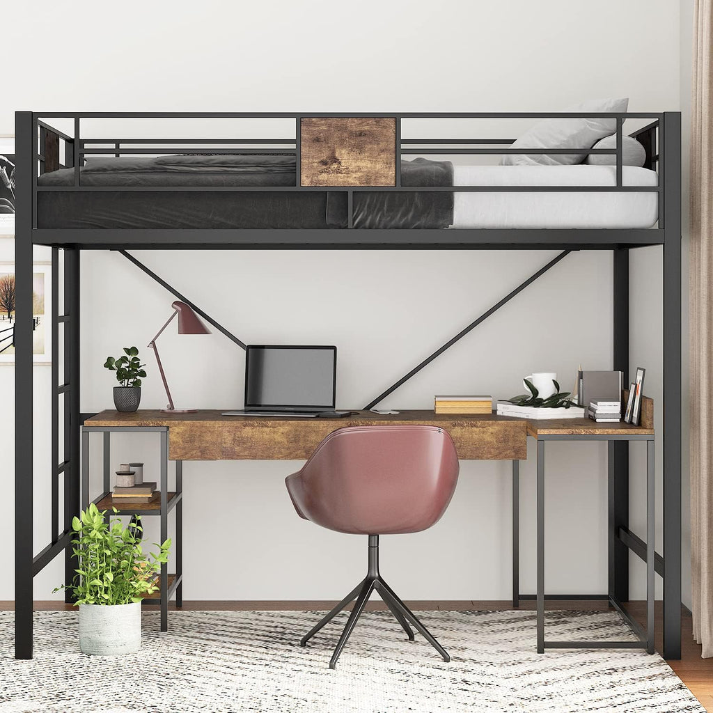 Metal Bed Frame with Full-Length Guardrail Black Z92688