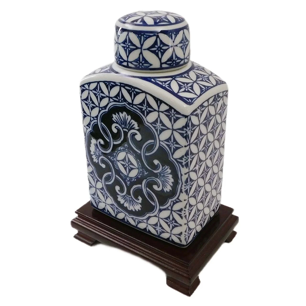 Blue and White Rectangular Tea Jar M9977