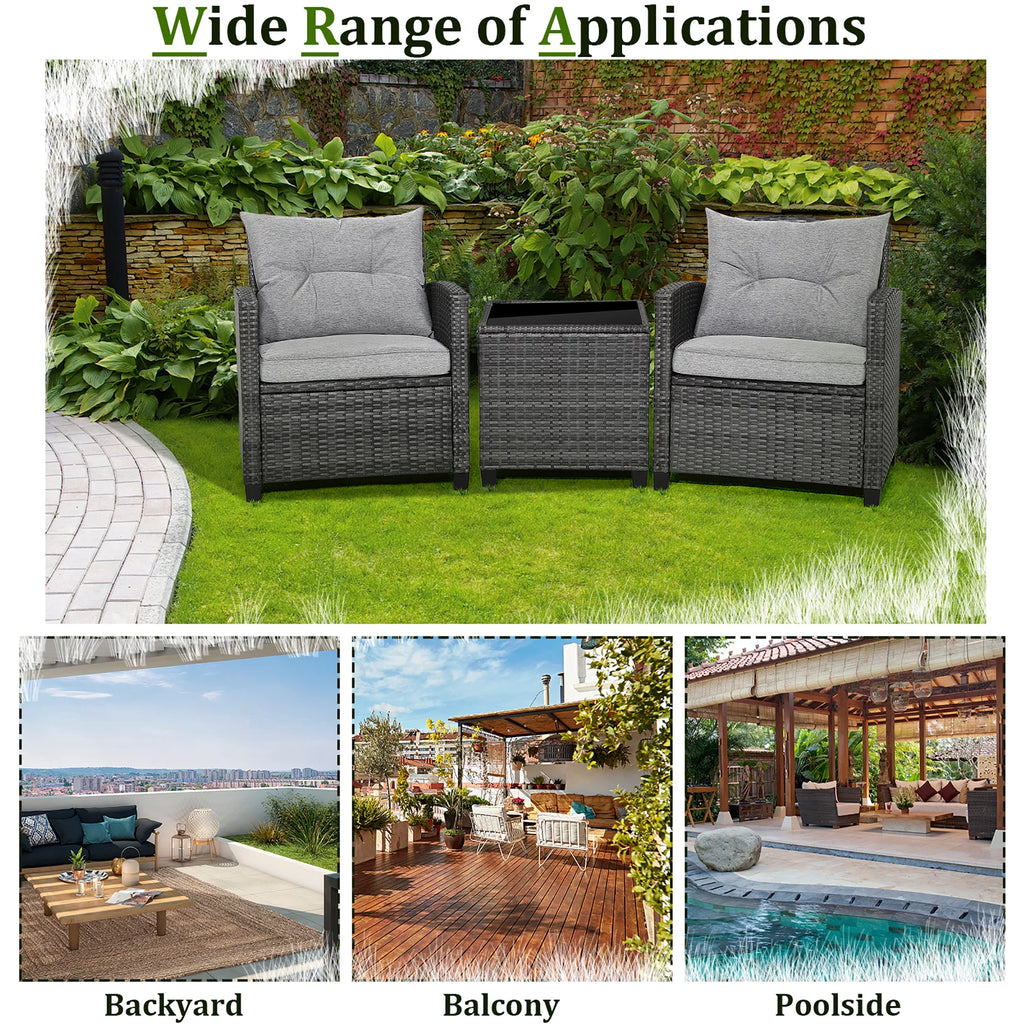 3 Pcs Patio Rattan Sofa Set with Grey Cushion M766