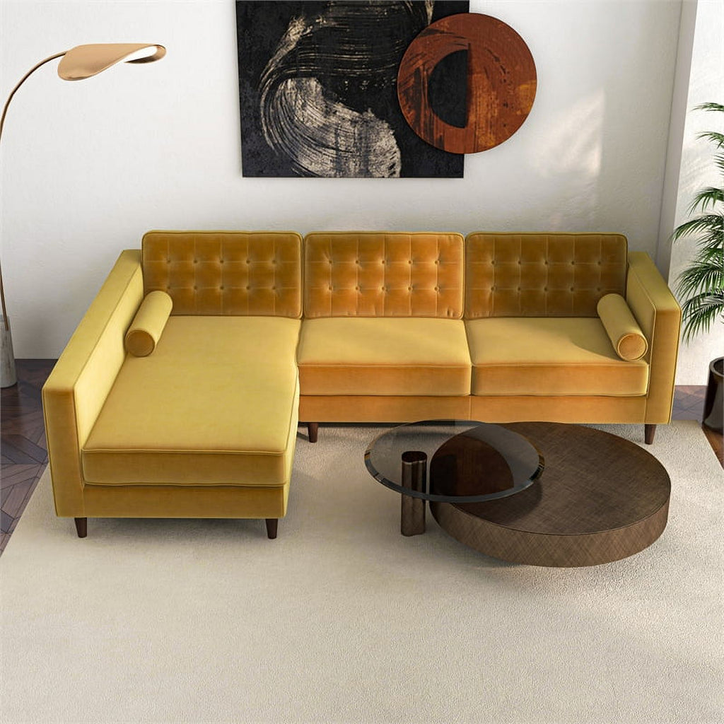 Gold Velvet Left-Facing Sectional I66061