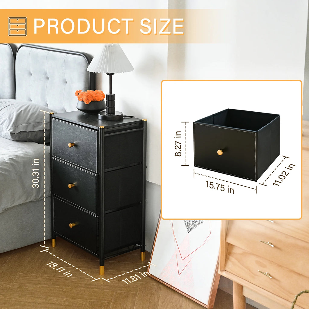 Black 3 Drawer Fabric Dresser E9458