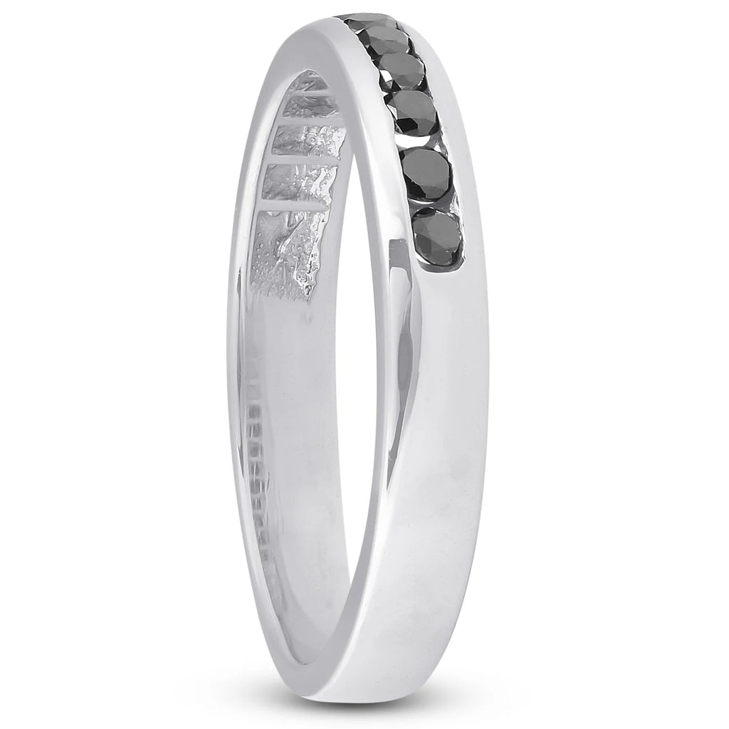 Black Diamond Channel Set Wedding Ring 10k White Gold Z439612