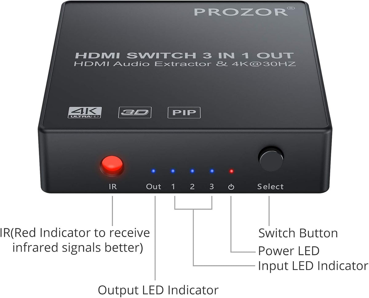 3 Port 4K HDMI Switch with Audio Extractor N220123