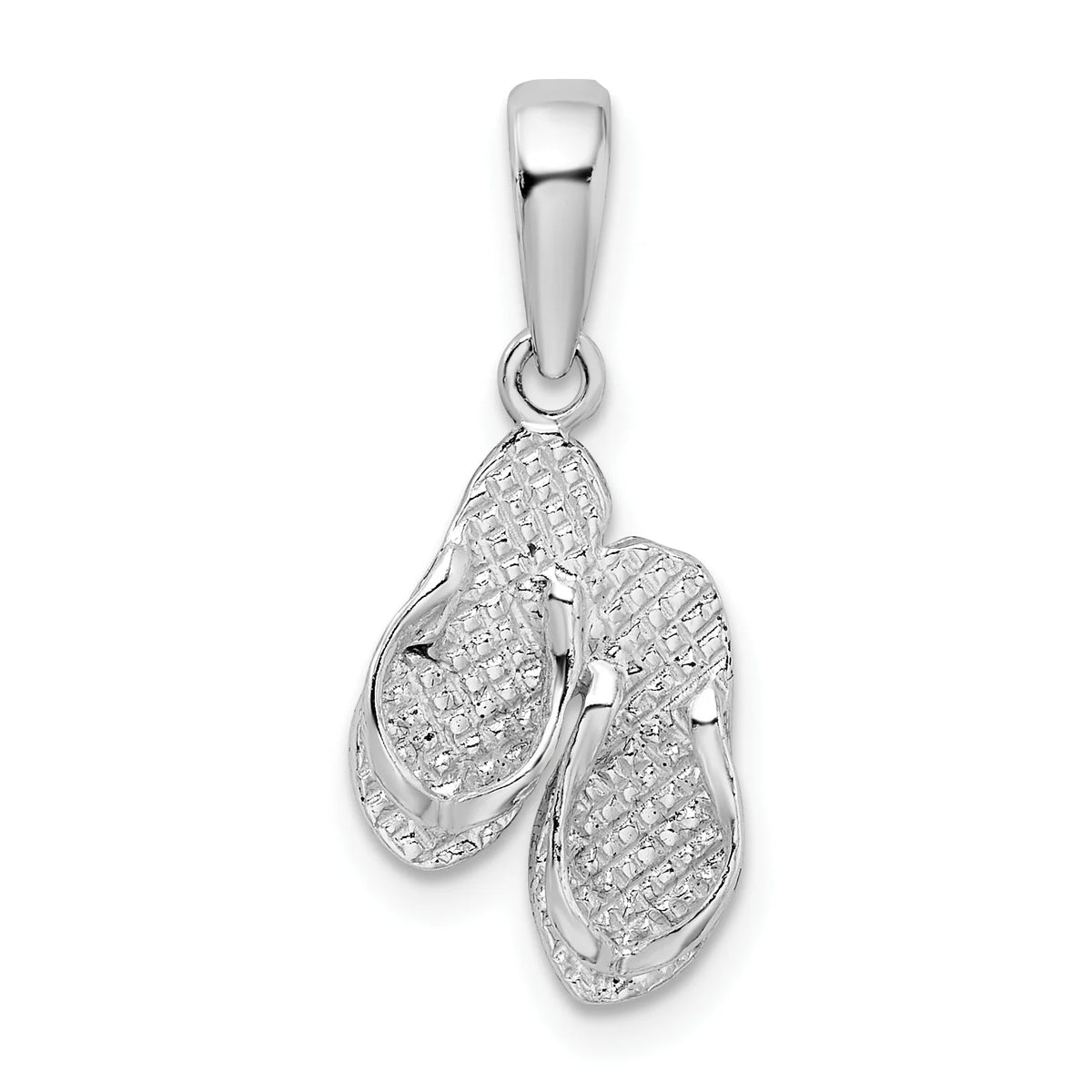 Sterling Silver Polished Textured Flip Flops Charm Pendant with Sterling Silver Cable Chain Necklace 18'' J68756