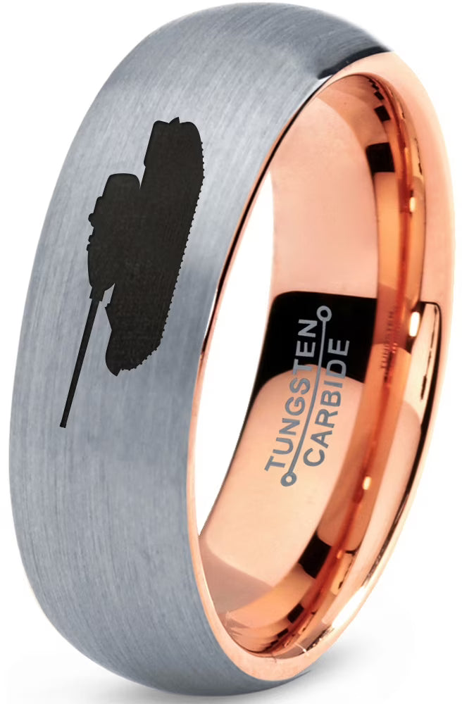 18k Rose Gold Dome Brushed Gray Polished Tungsten Band Ring P344