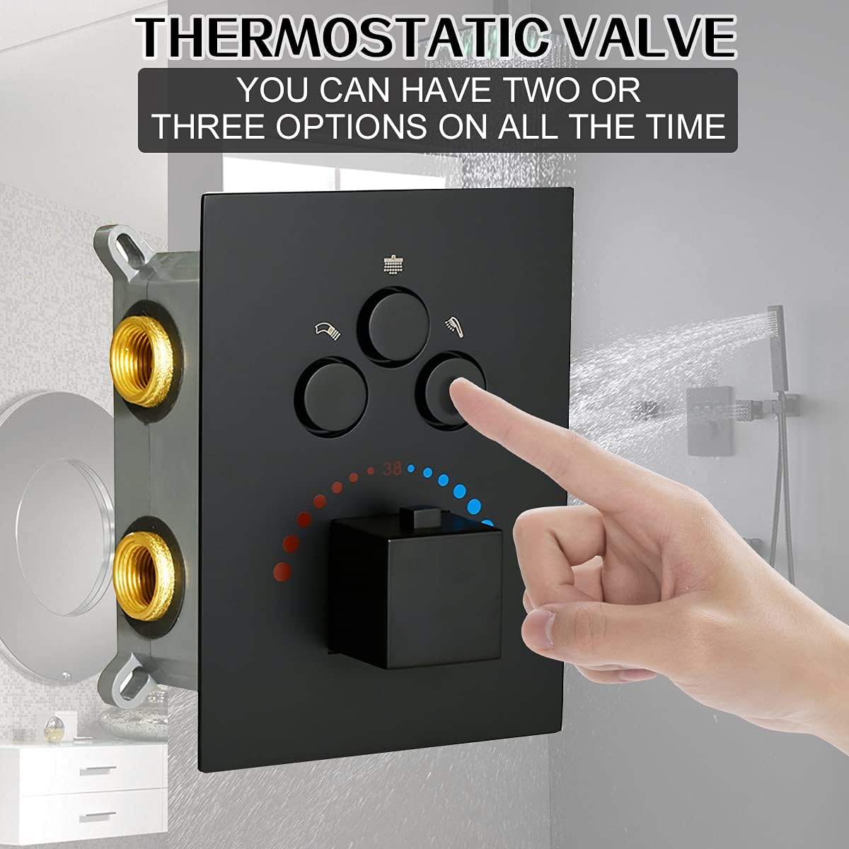 Matte Black 3-Way Thermostatic Shower Diverter Mixer Valve Trim F58604