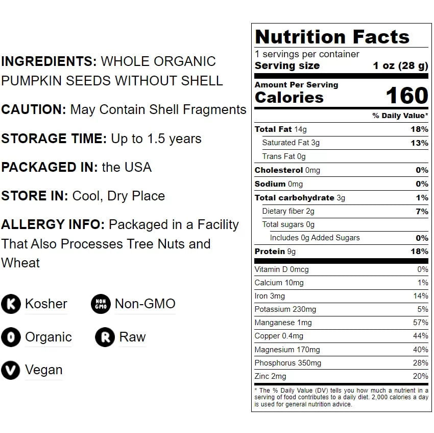 Organic Raw Pepitas Pumpkin Seeds 2 Pounds D61268