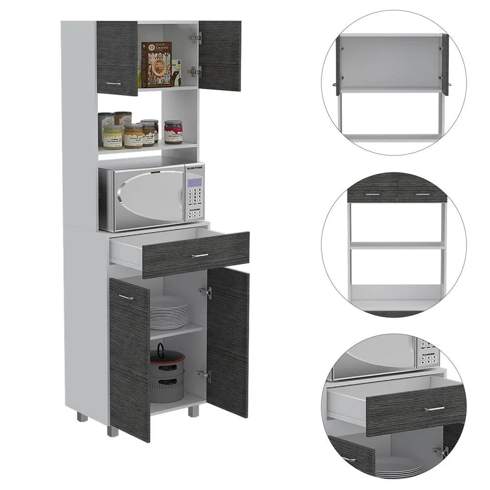 Smokey Oak White Microwave Pantry Cabinet W52333