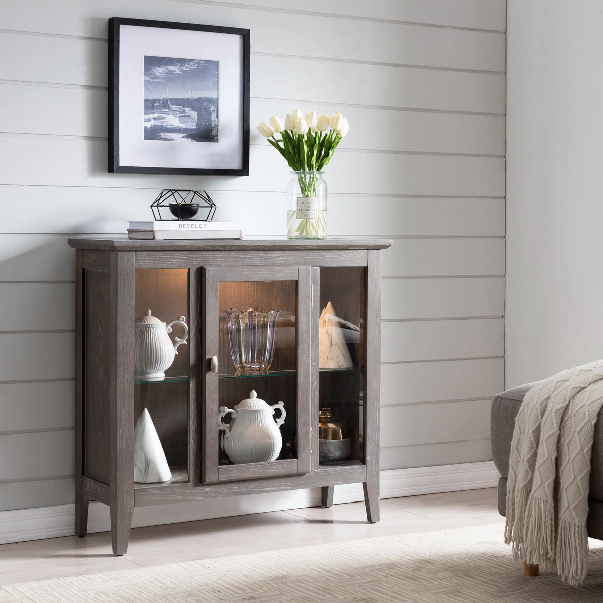 One Door Curio Cabinet with Interior Light N40144