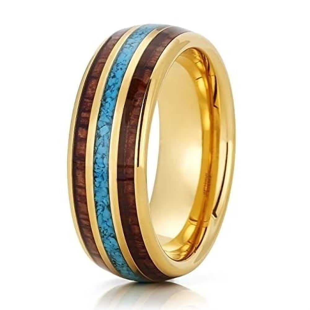 Tungsten Wedding Band with Koa Wood and Turquoise U87379