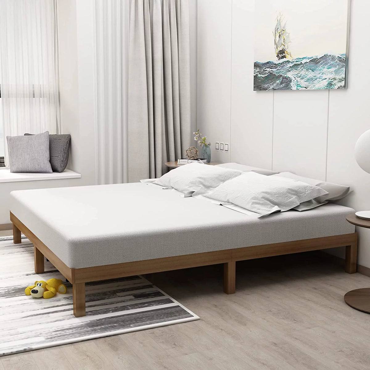 Queen Size Wood Platform Bed Frame with 10 Legs B590