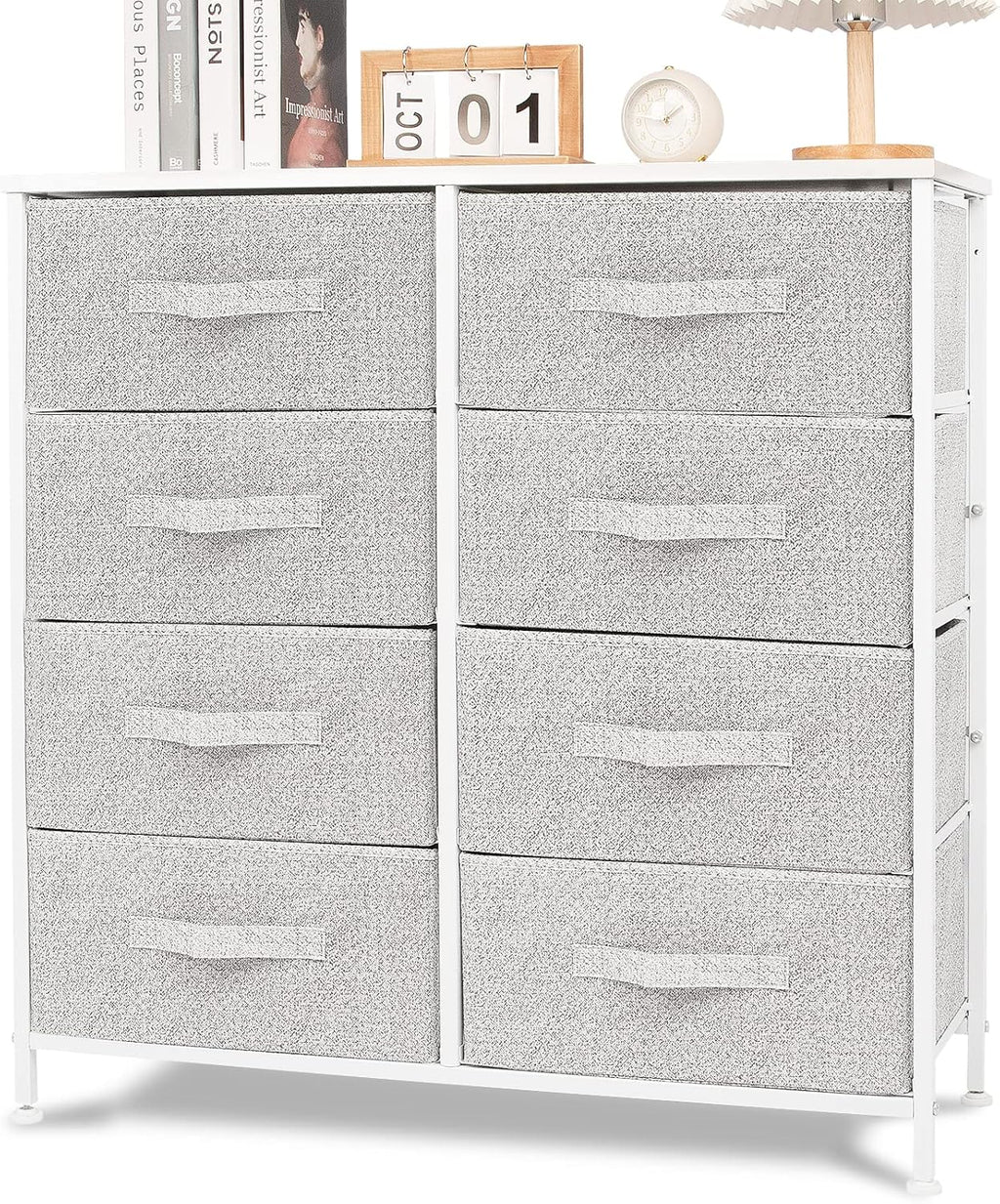 Dark Gray 8 Drawer Fabric Dresser with Wooden Top T28459