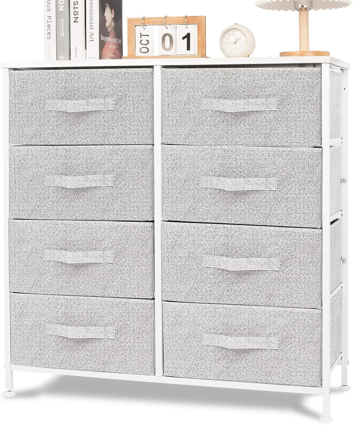 Dark Gray 8 Drawer Fabric Dresser with Wooden Top T28459
