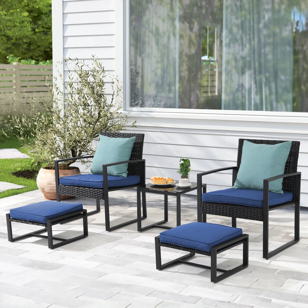 5-Piece Outdoor Furniture Set with Ottomans & Cushions P4051