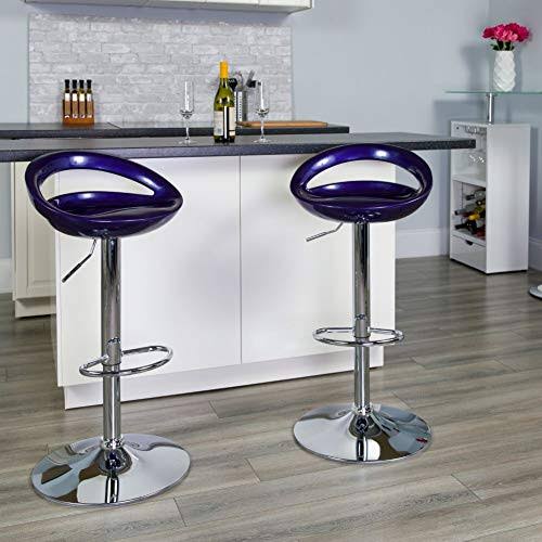 2 Pk Blue Plastic Adjustable Height Barstool with Chrome Base A9885