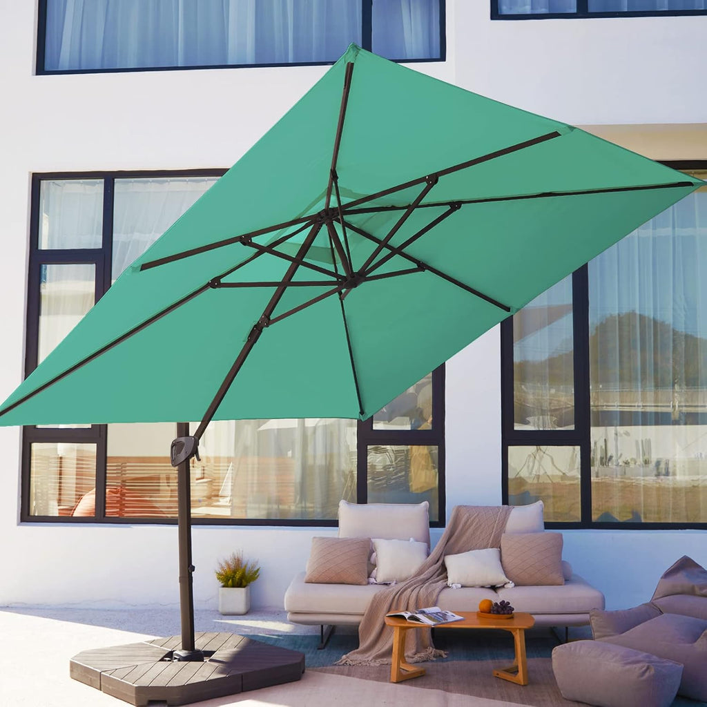 Beige 9x9 FT Square Cantilever Patio Umbrella with Aluminum Frame B474719