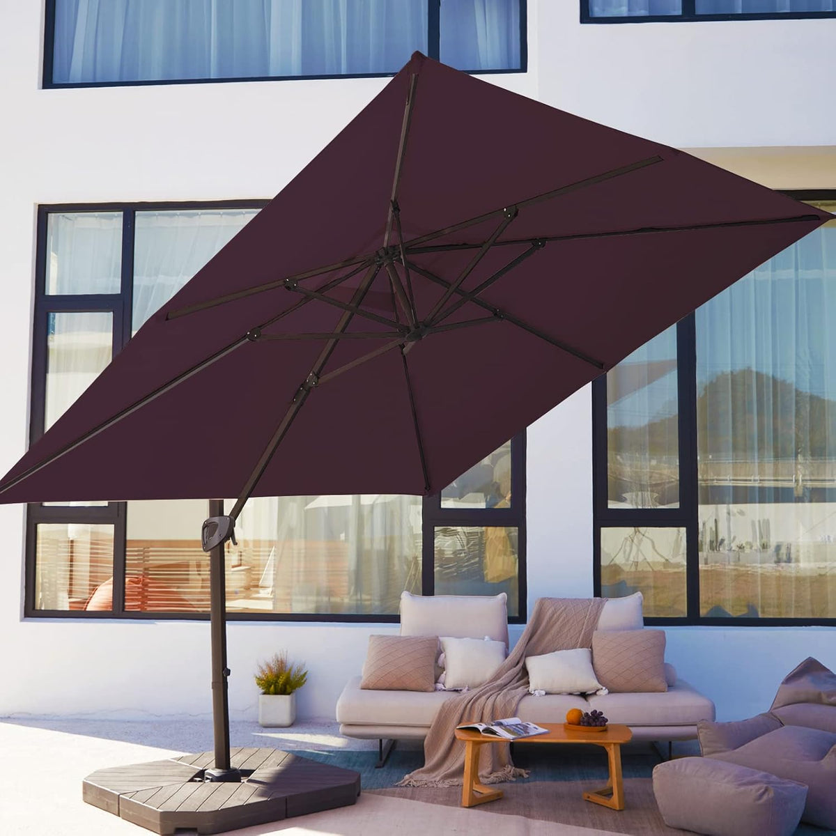 Beige 9x9 FT Square Cantilever Patio Umbrella with Aluminum Frame B474719