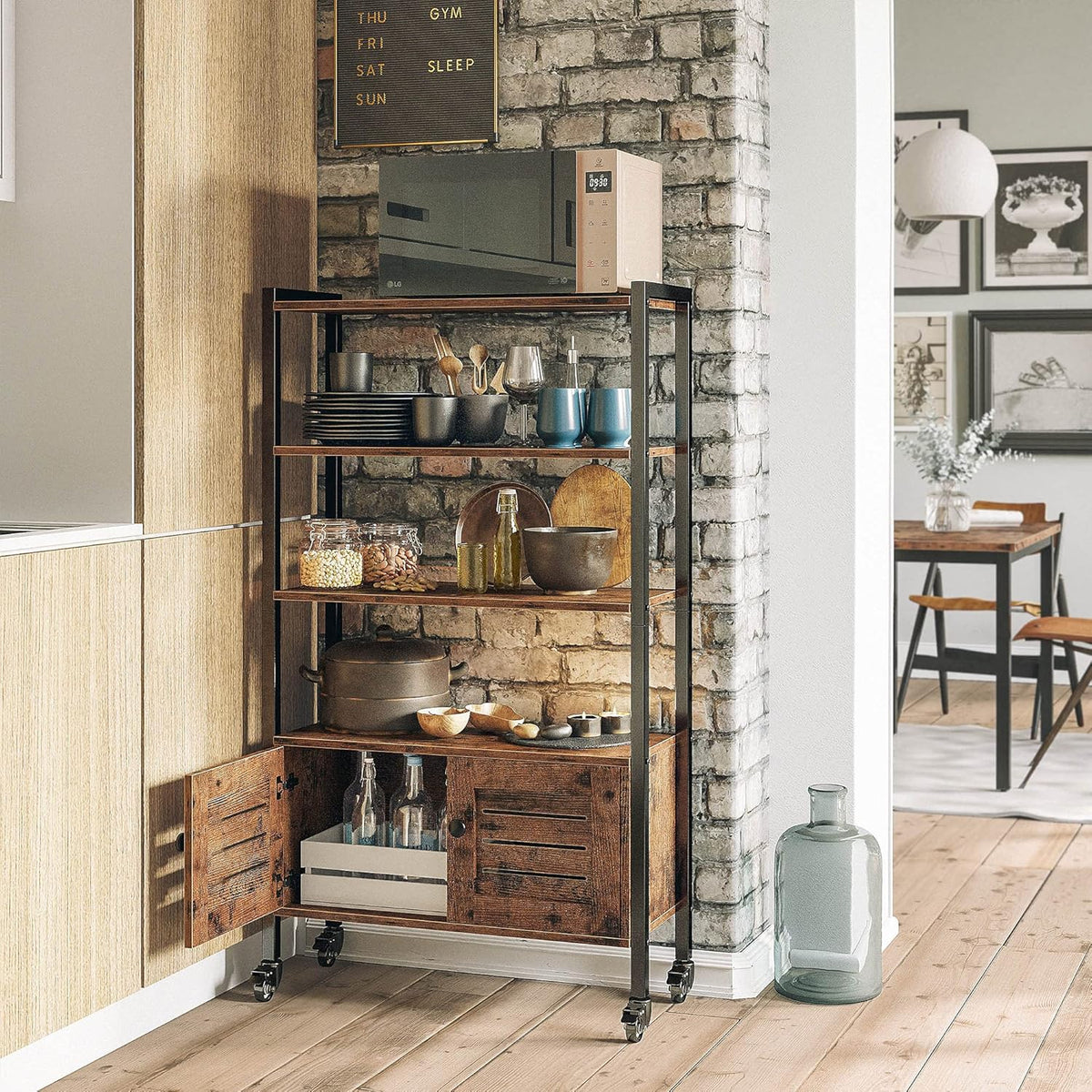 Industrial Bookshelf and Bookcase with 2 Louvered Doors and 3 Shelves N268