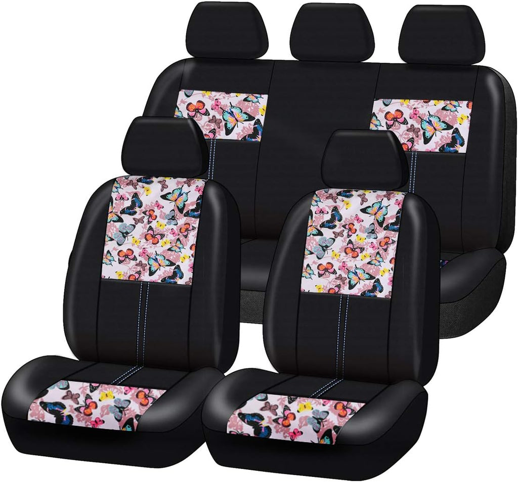 Butterfly Leather Car Seat Covers Full Set (Dark Blue) O993776