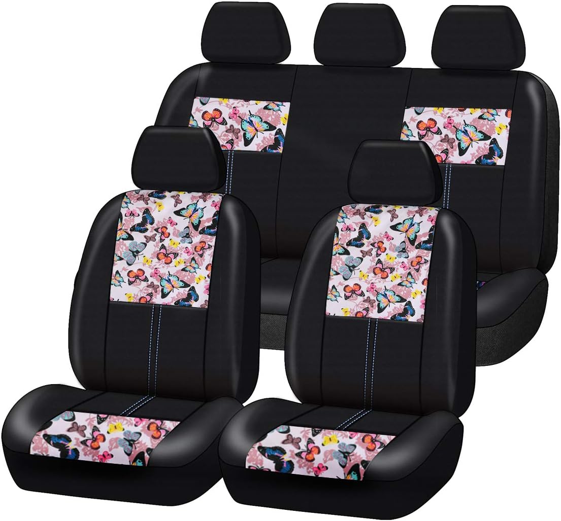 Butterfly Leather Car Seat Covers Full Set (Dark Blue) O993776
