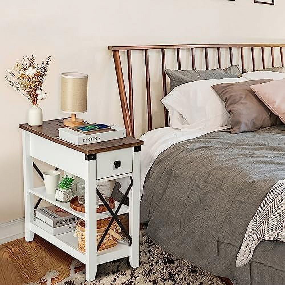 Oak Narrow End Table with Charging Station Q992391