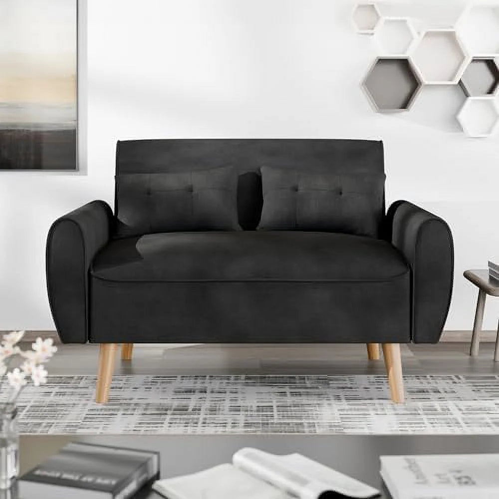 47'' Linen Fabric Loveseat Sofa with 2 Pillows and Wood Legs J45900