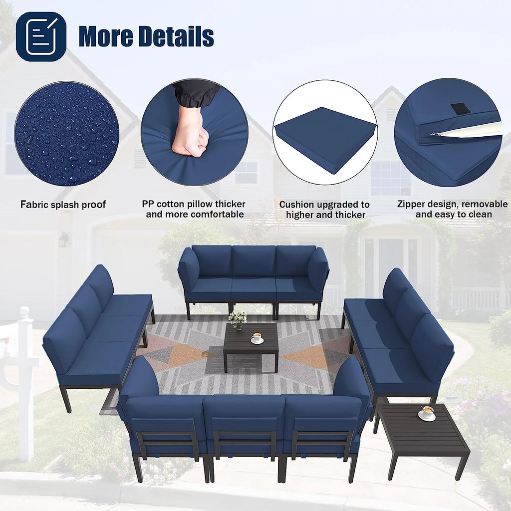 14 Pieces Aluminum Outdoor Sectional Sofa Set with Cushion and Coffee Table S575
