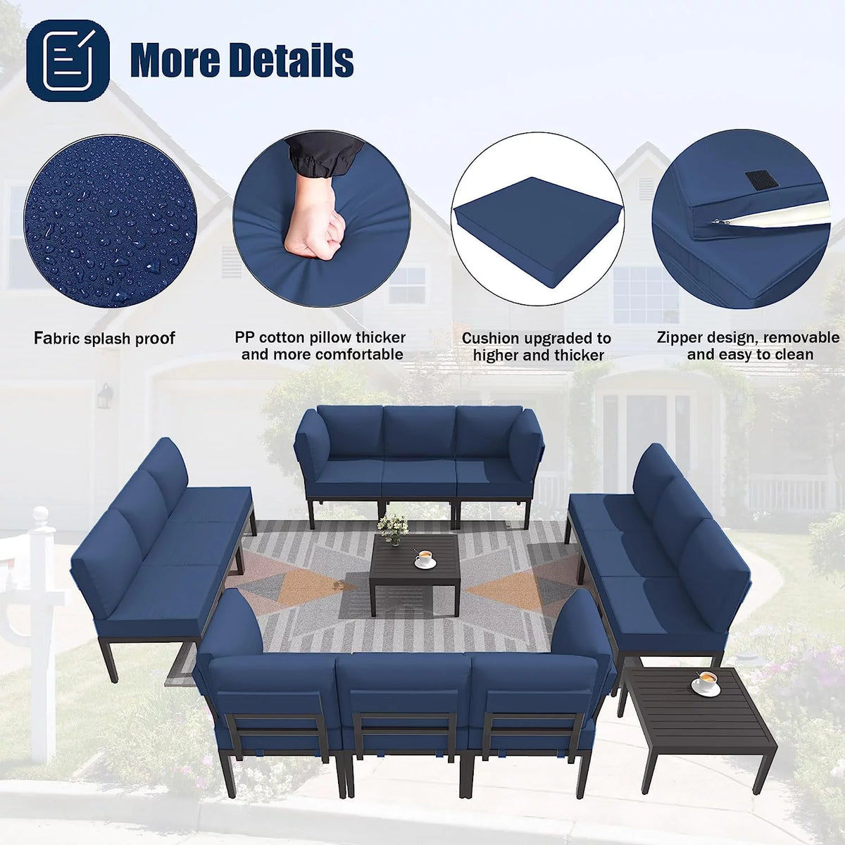 14 Pieces Aluminum Outdoor Sectional Sofa Set with Cushion and Coffee Table S575