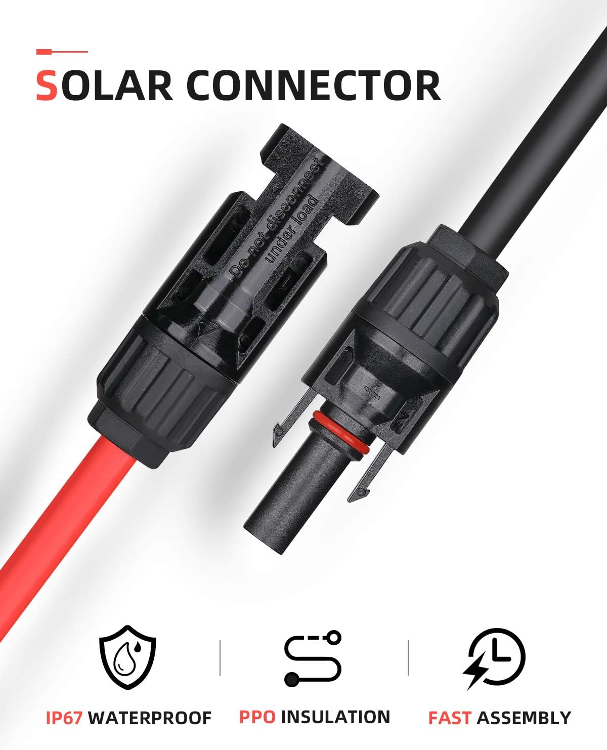 40 Feet 10AWG Solar Extension Cable with Connectors P5553