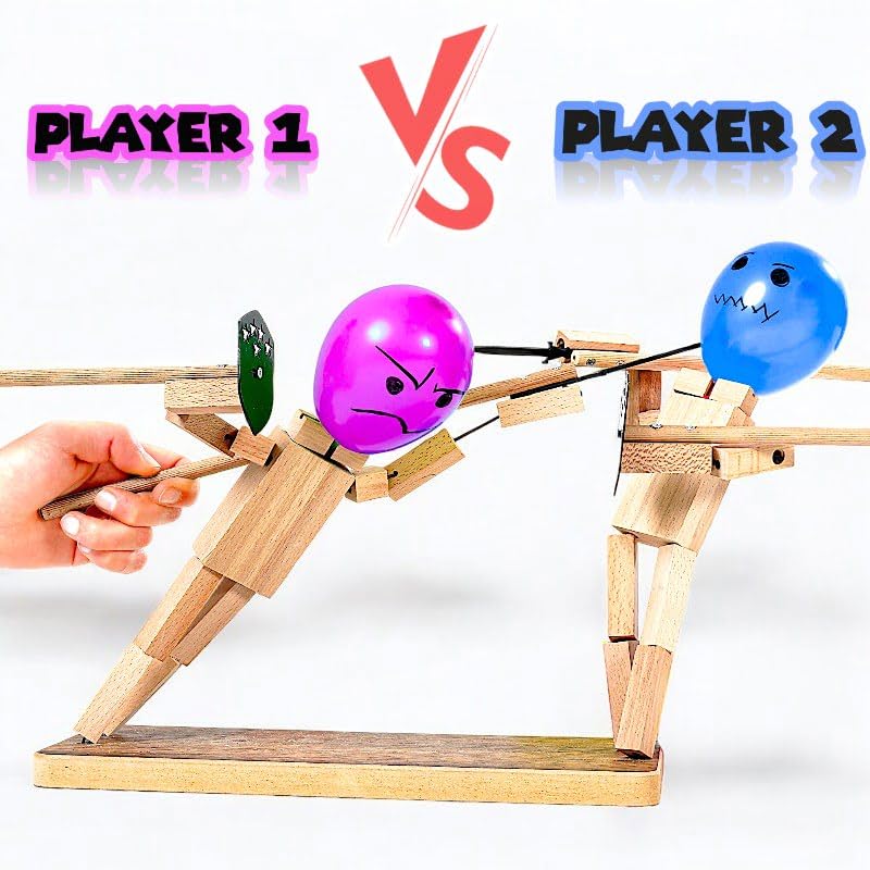 Wooden Fencing Puppets Toys Balloon Bamboo Man Battle Game (with 200 Balloons) E27816