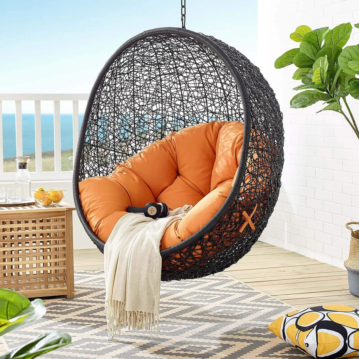 Black White Outdoor Patio Lounge Chair I132621