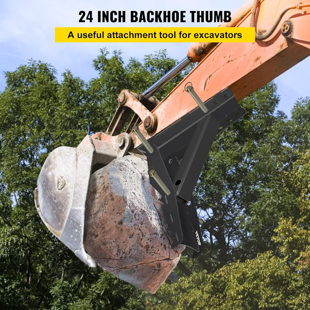24 inch Excavator Hydraulic Thumb Backhoe Thumb Attachments Weld 1/2 Inch Teeth Thick Steel Plate Assembly CNC Plasma Cut Bolt-On Design G910