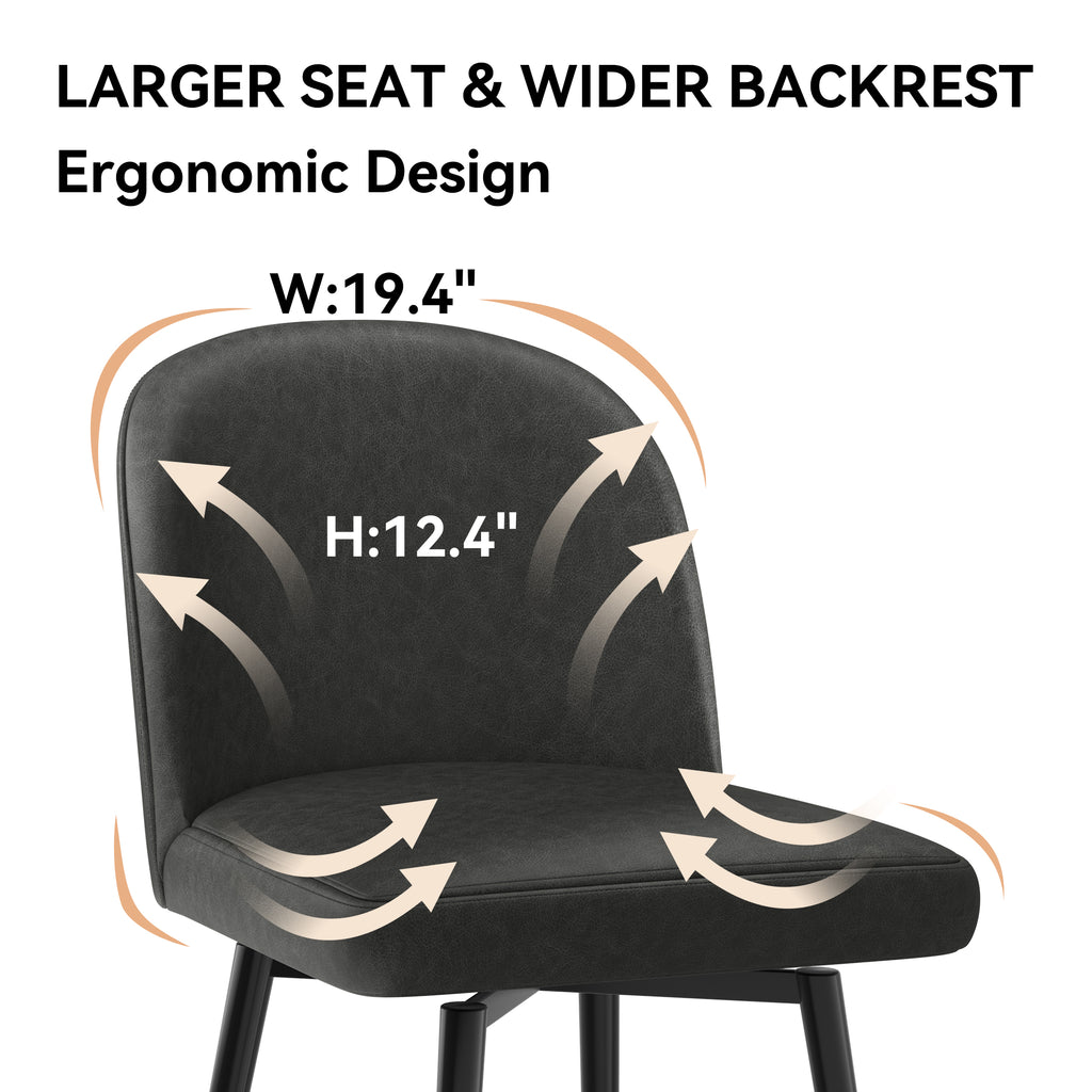 Black 26 Inch Upholstered Swivel Bar Stools Set of 2 with Back and Metal Legs O2186