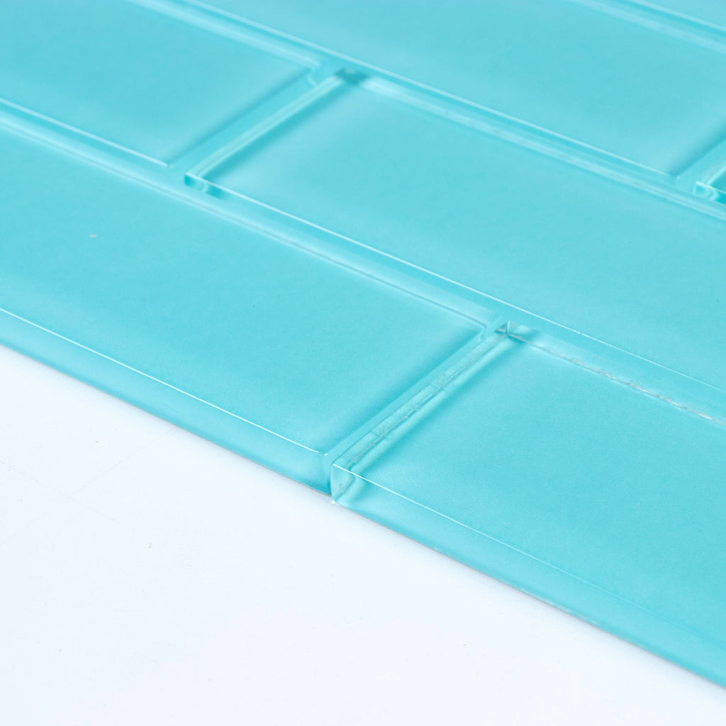 Aqua Blue Glass Mosaic Subway Tile 5 sqft R414573