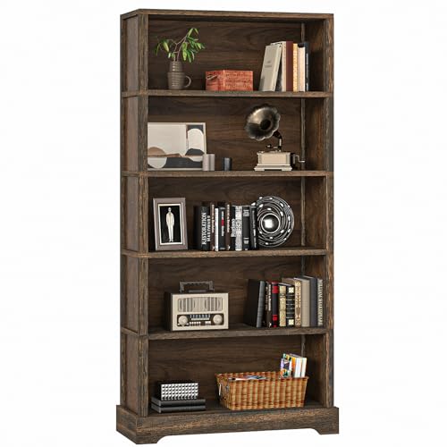 5-Shelf Wood Bookcase 65 Inch Tall Bookshelf D75553