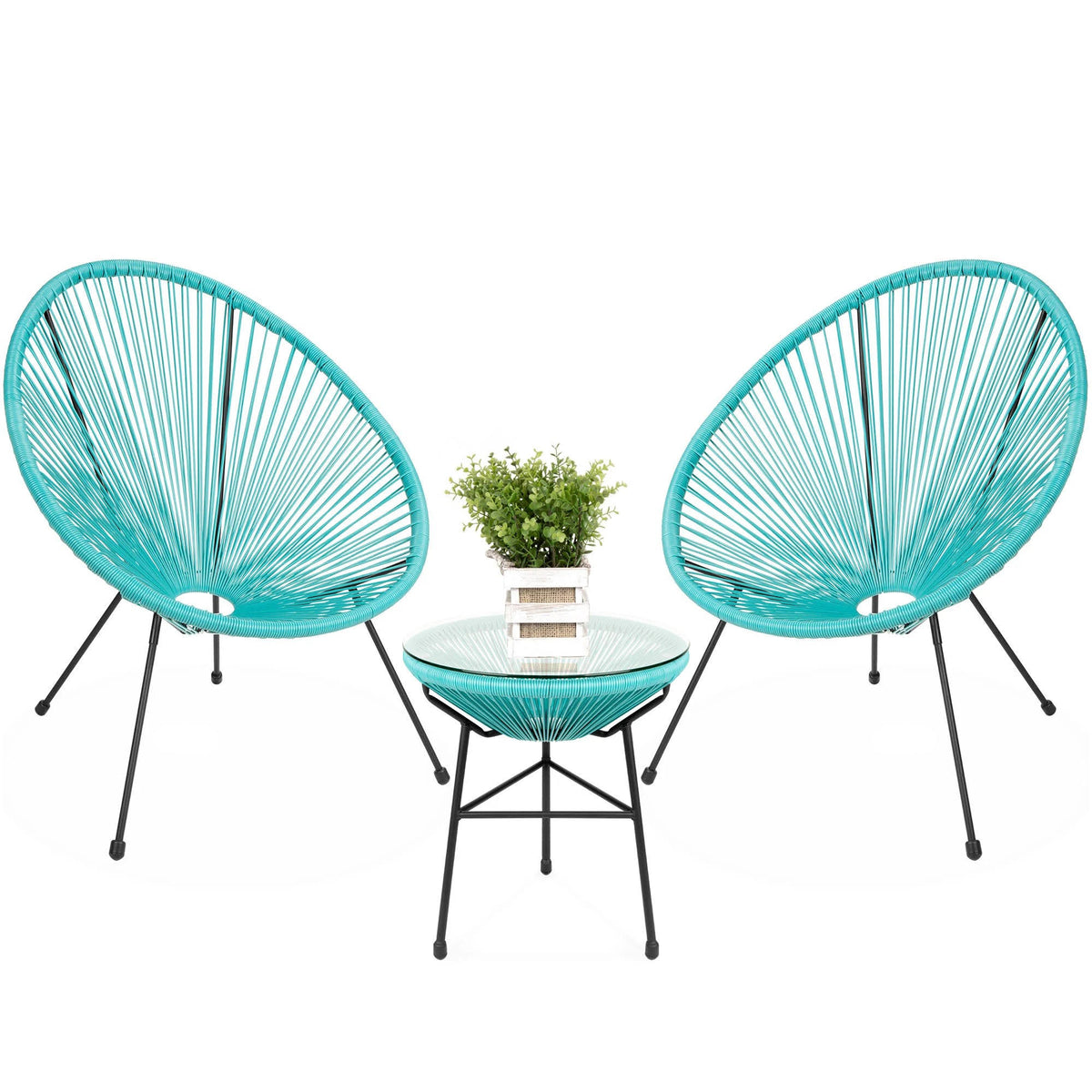 3-Piece Light Blue Patio Bistro Furniture Set with Glass Top Table S829212