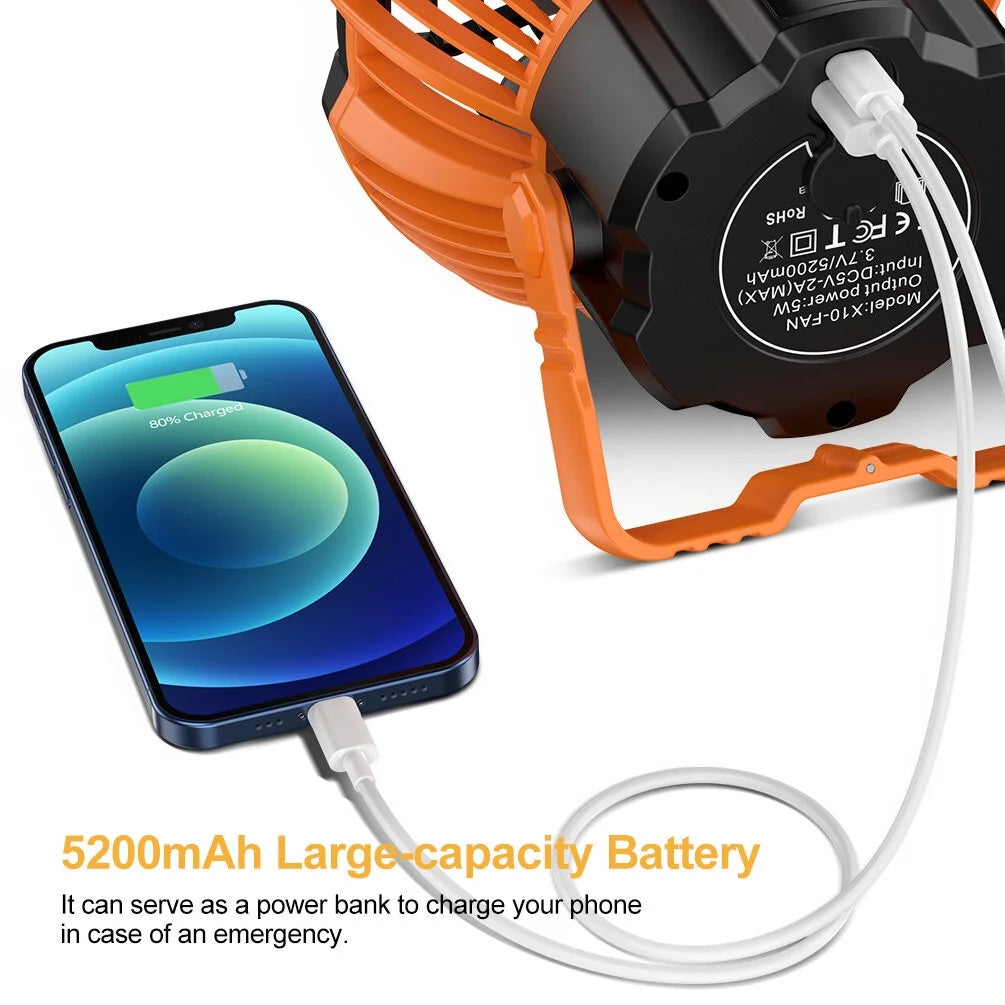 Camping Tent Fan with LED Lantern, Rechargeable 5200mAh Hanging Fan O457