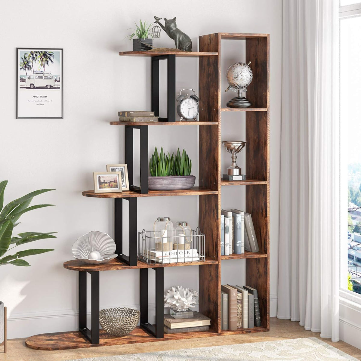 5-Tier Corner Ladder Shelf Rustic Brown N69902