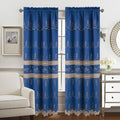 Navy-Gold Macramé Jacquard Panel with Attached Valance, 55x84 Inches N41665