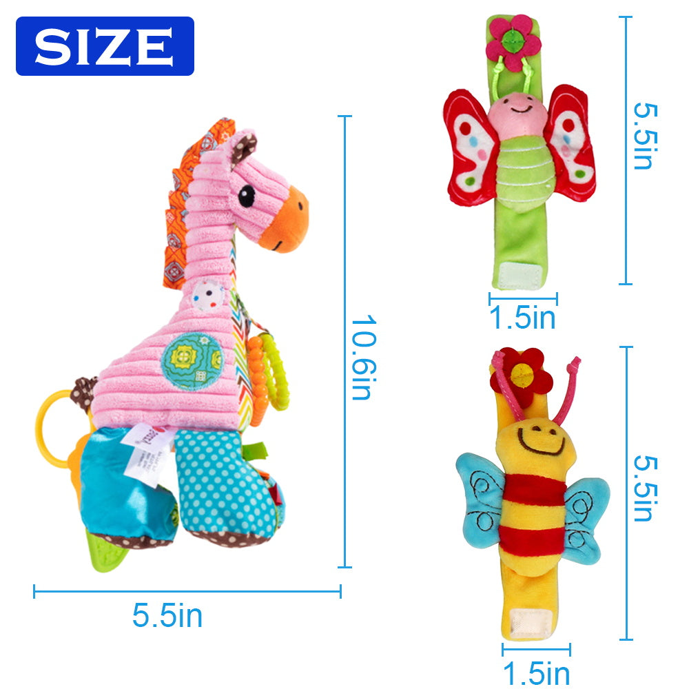 3 Pack Baby Rattles Soft Plush Toys V346707