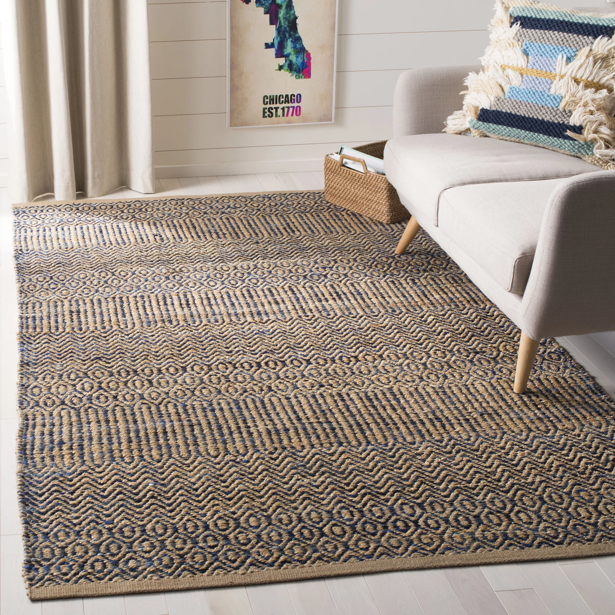 Navy Natural Abstract Geometric Area Rug A763