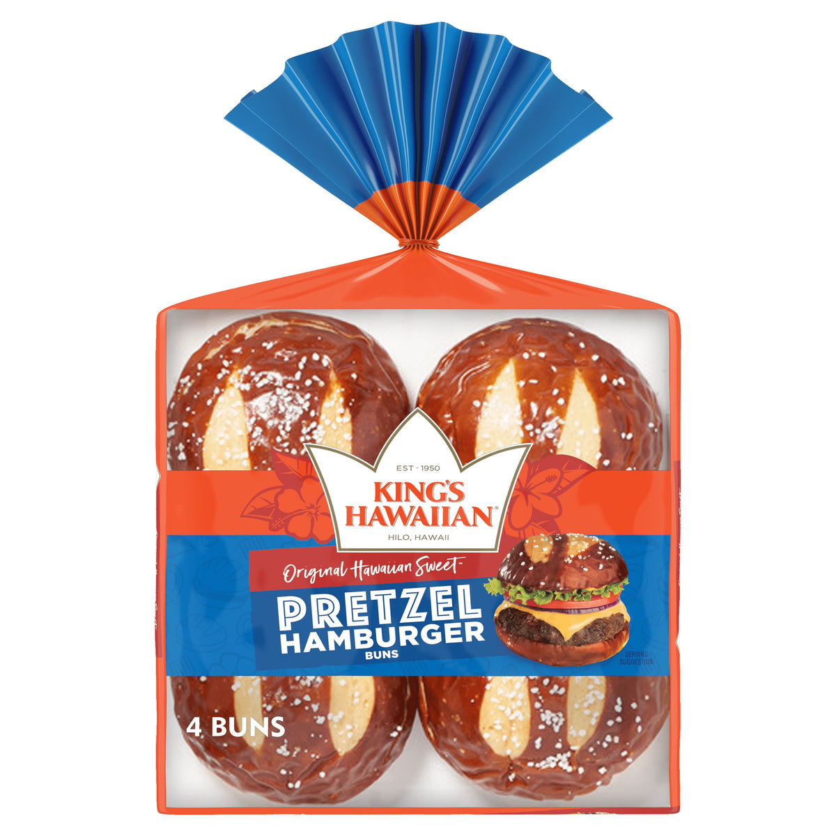 Pretzel Hamburger Buns, 4 Count, 10.5 oz P75325