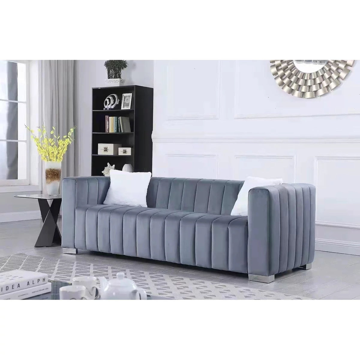 Navy Blue Velvet 2-Seat Sofa Q786