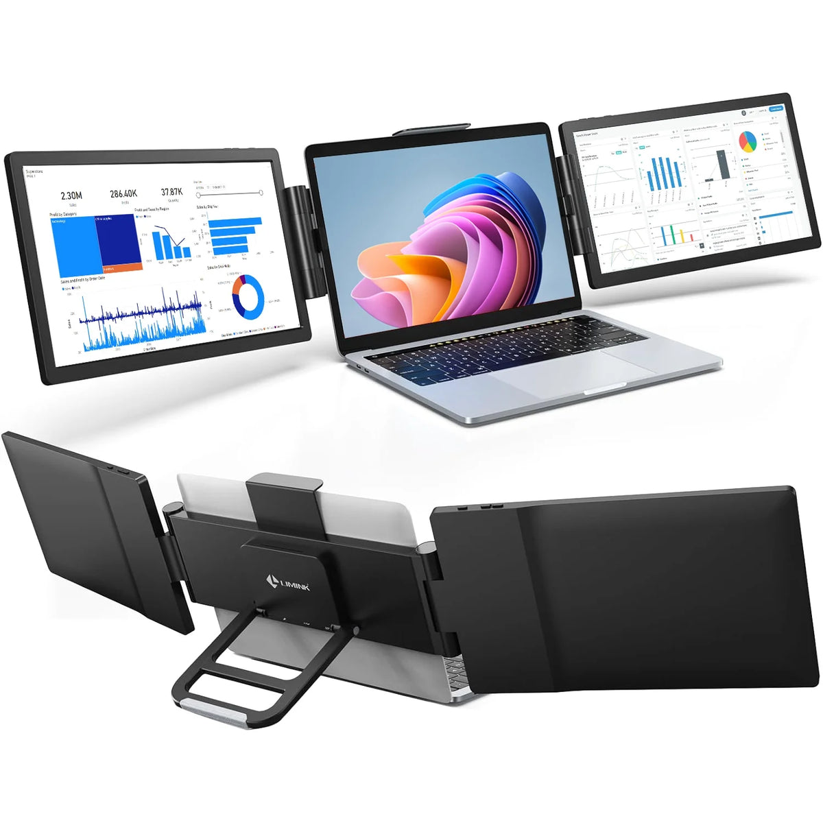 Triple Portable Monitor for Laptop 12inch Dual Screen 1080P U476