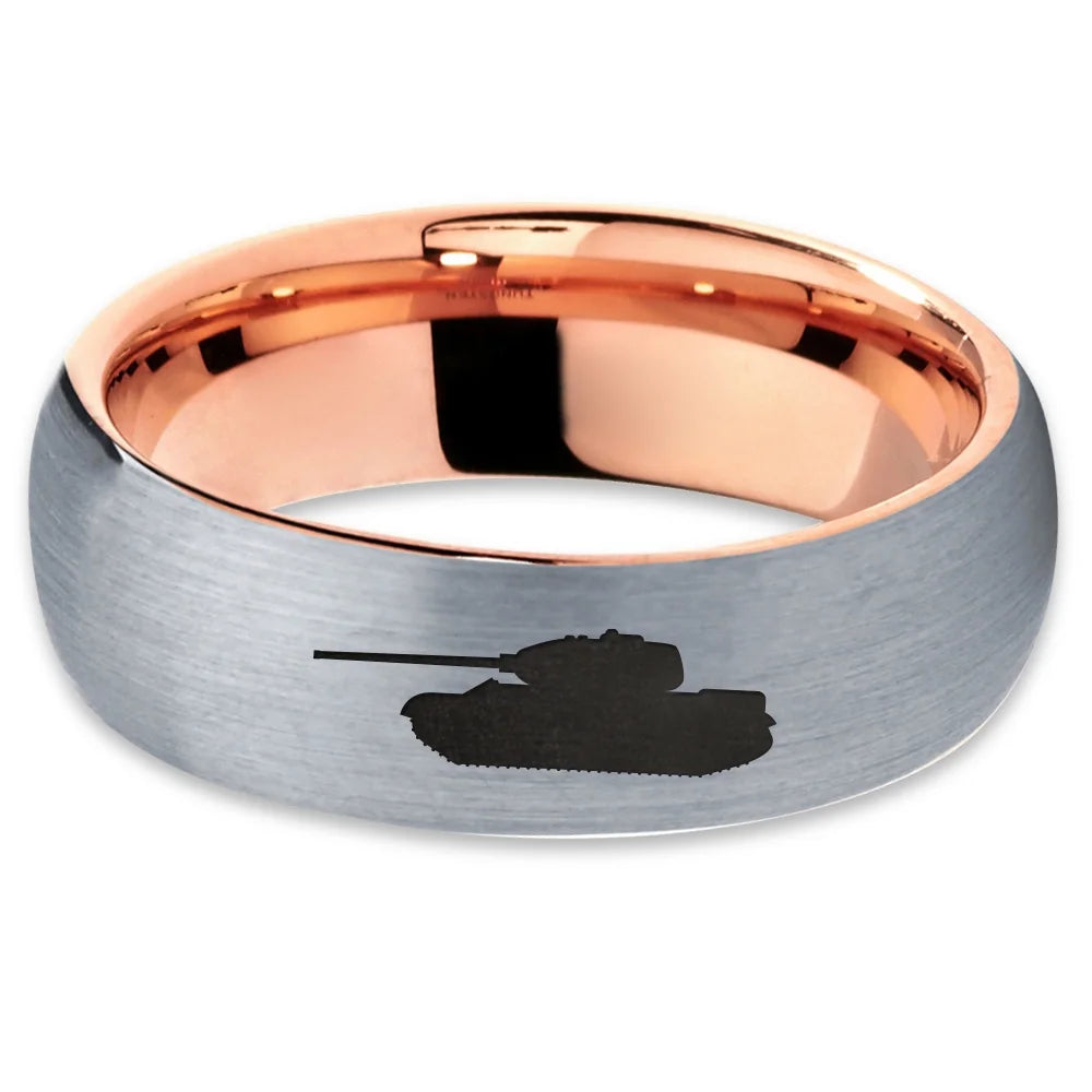 18k Rose Gold Dome Brushed Gray Polished Tungsten Band Ring P344