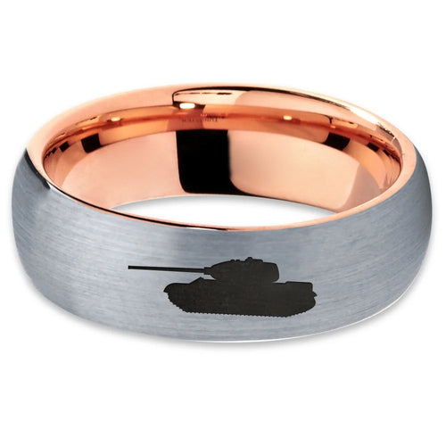 18k Rose Gold Dome Brushed Gray Polished Tungsten Band Ring P344