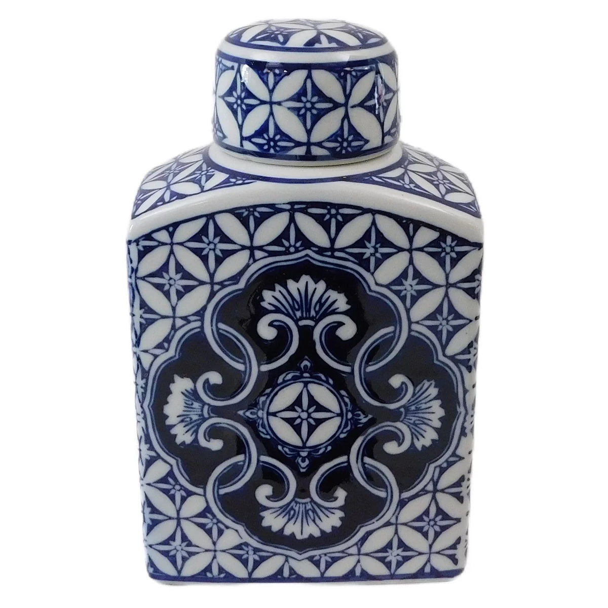 Blue and White Rectangular Tea Jar M9977
